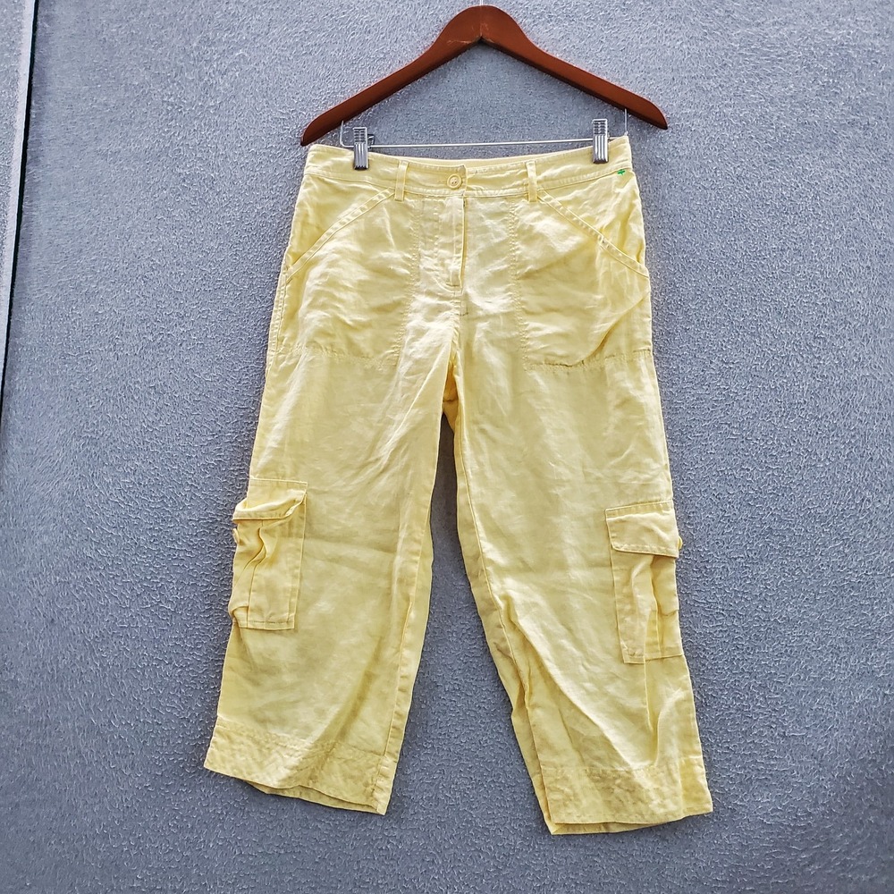 Chico's Women Pants 0 Yellow Linen Cargo Coastal Beach 21" Inseam Outdoor
